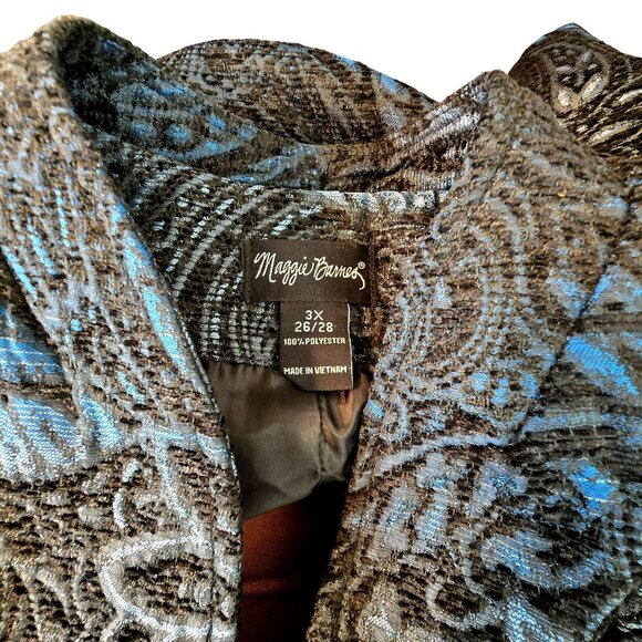 Womens Paisley Patterned Long Sleeve Jacket Blue and Black Plus Size 3X JJ4048 - Picture 6 of 9